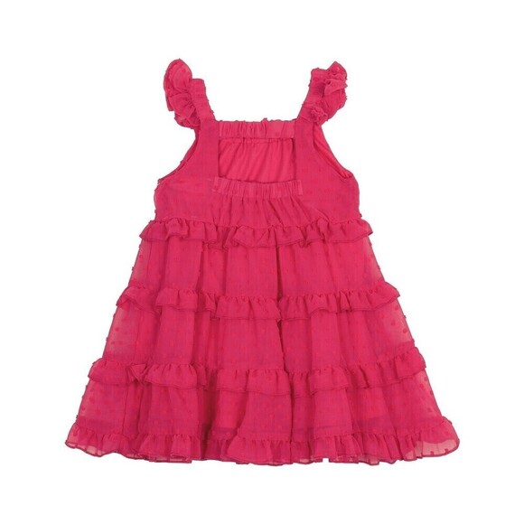 Rare Editions Baby Girl Ruffle Fly Sleeve Polka Dot Chiffon Dress 2p set fushia - Picture 3 of 8